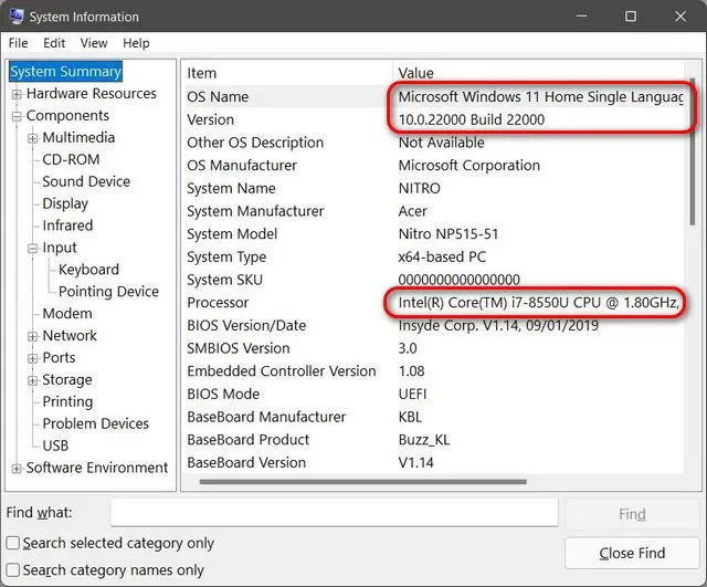 System Information window in Windows 11 displaying motherboard details under the System Model entry.
